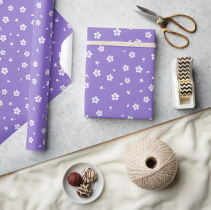 Papier Cadeau Fleurs blanches sur fond violet