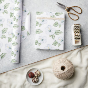 Papier Cadeau Fleurs Blanches Tropicales