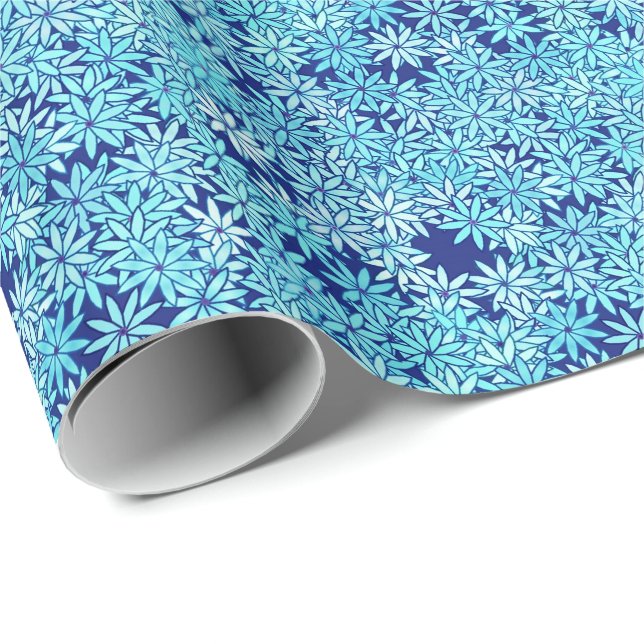 Papier Cadeau Fleurs bleu clair, arrière - plan de marine (Coin rond)