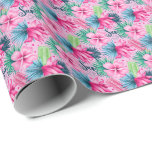 Papier Cadeau Fleurs bleu rose Fête des mariées d'anniversaire<br><div class="desc">Un imprimé d'été tropical amusant sur ce rouleau de papier d'emballage. Parfait pour les anniversaires,  douches nuptiales et mariages.</div>