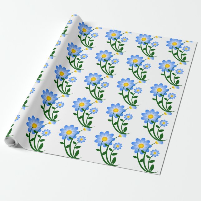 Papier Cadeau Fleurs bleues (Déroulé)