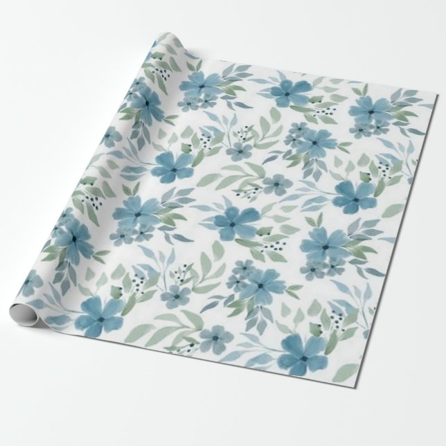 Papier Cadeau Fleurs Bleues (Déroulé)