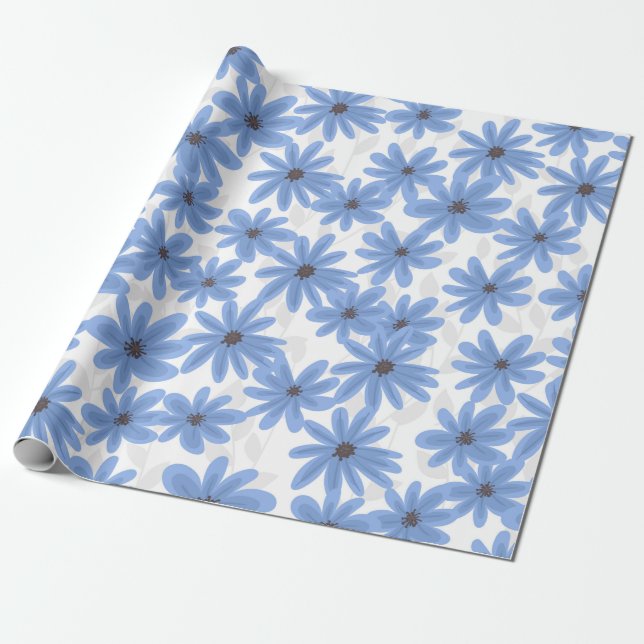Papier Cadeau Fleurs bleues (Déroulé)