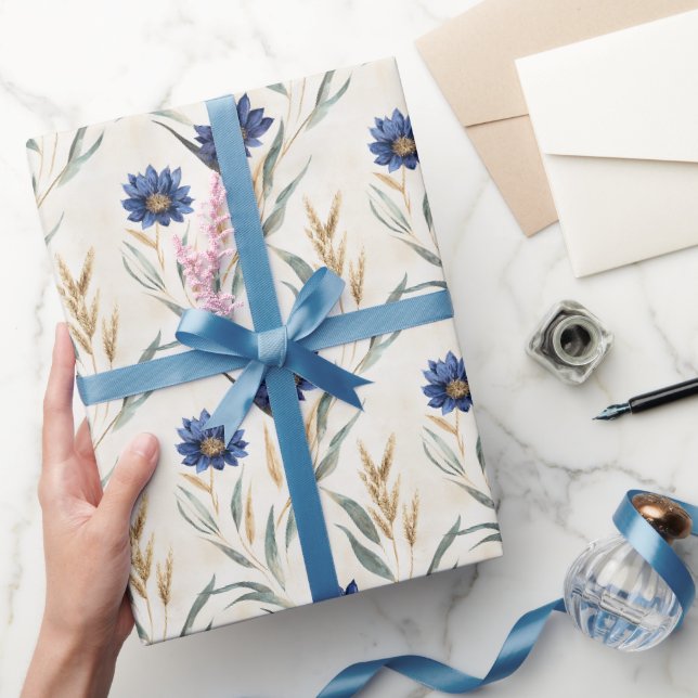 Papier Cadeau Fleurs Bleues Anniversaire (Cadeaux)