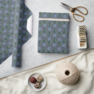 Papier Cadeau Fleurs bleues dessinées à la main rétro