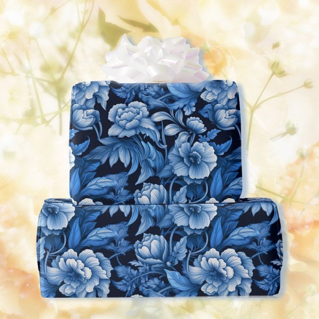 Papier Cadeau Fleurs Bleues Dramatiquement Joli Cadeau (Créateur téléchargé)
