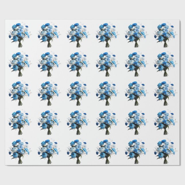 Papier Cadeau Fleurs bleues et blanches (Plat)