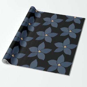 Papier Cadeau Fleurs bleues étonnantes sur arrière - plan noir