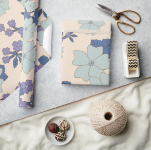 Papier Cadeau Fleurs Bleues, Fleurs Violettes, Motif Floral