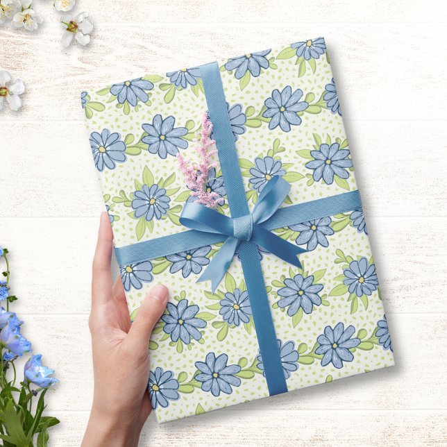 Papier Cadeau Fleurs Bleues Pastel Printemps Floral (Créateur téléchargé)