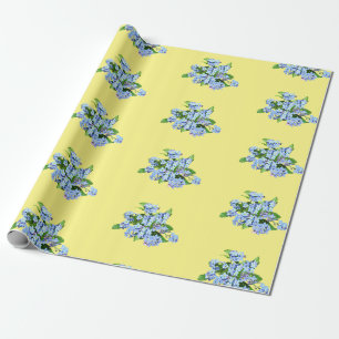 Papier cadeau Fleurs bleues sur fond jaune country