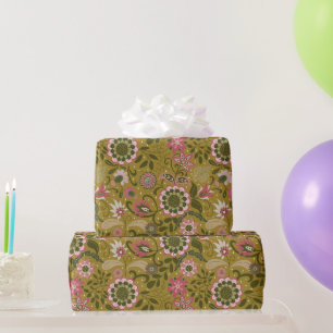 Papier Cadeau Fleurs Bohème Violettes Élégantes sur Fond Jaune M