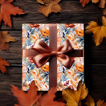 Papier Cadeau Fleurs Bohèmes d'Automne Terracotta Abricot Bleu<br><div class="desc">Magnifiquement bohème dans le style, ce motif d'automne à l'aquarelle présente des fleurs d'abricot, de rose fanée et de terre cuite avec un feuillage allant du bleu clair au bleu foncé sur un fond blanc. Parfait pour célébrer les occasions d'automne, des mariages et cérémonies de mariage aux baby showers et...</div>