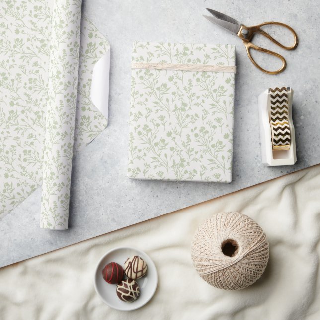 Papier Cadeau Fleurs bruissantes Douce Olive- Neutre (Artisanat)
