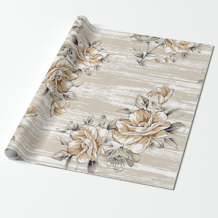 Papier Cadeau fleurs brunes motif sur fond de texture