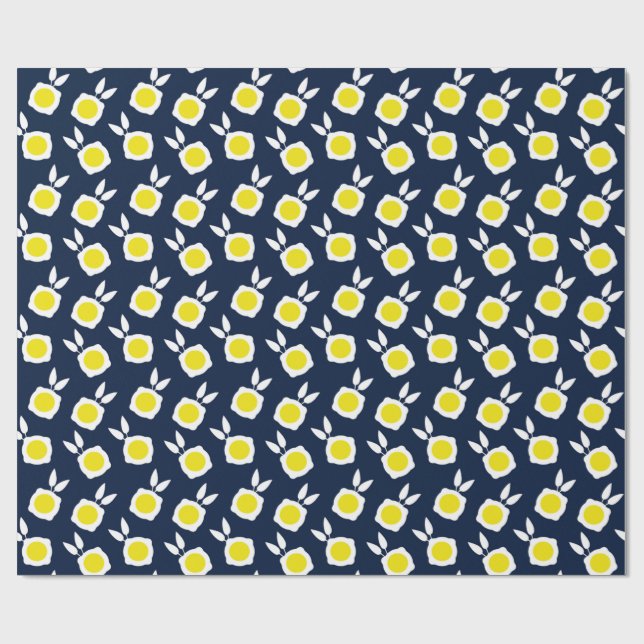 Papier Cadeau fleurs carrées bleu marine (Plat)