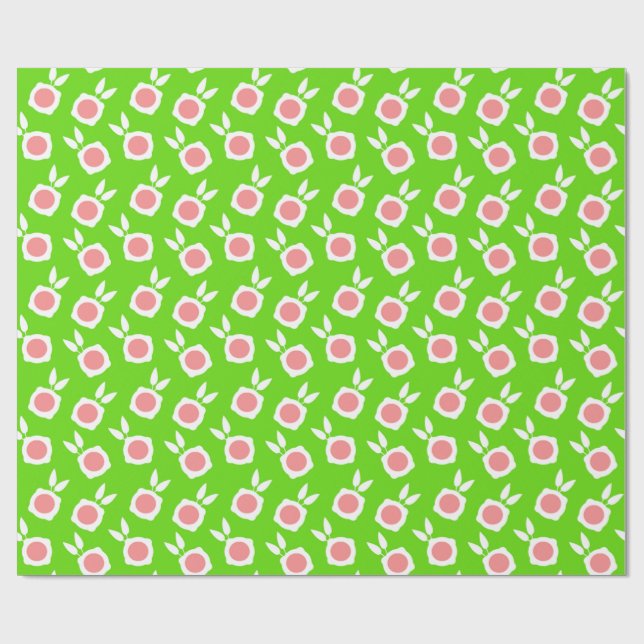 Papier Cadeau fleurs carrées vertes (Plat)
