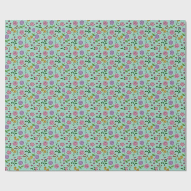 Papier Cadeau Fleurs colorées (Plat)