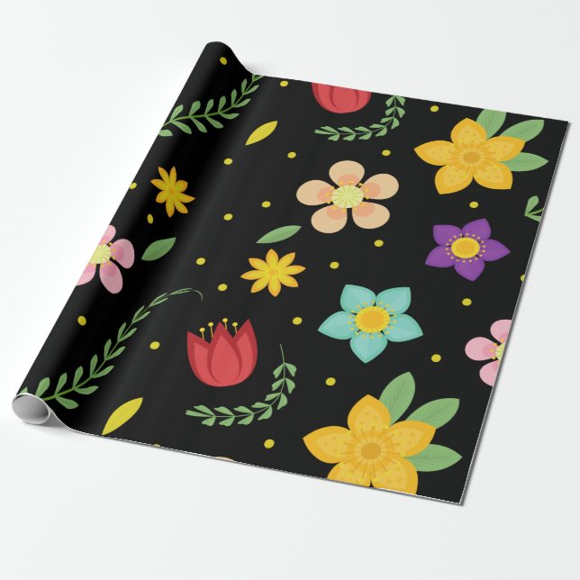 Papier Cadeau Fleurs colorées Aquarelle mignonne (Déroulé)