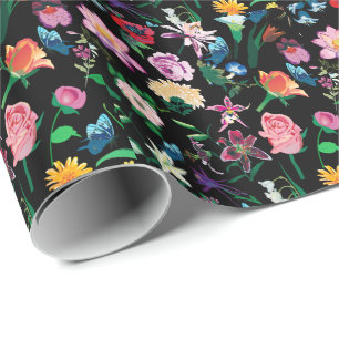 Papier Cadeau Fleurs colorées assorties Arrière - plan noir pers