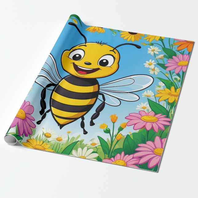 Papier Cadeau Fleurs colorées d'abeille de dessin (Déroulé)