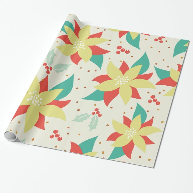 Papier Cadeau Fleurs Colorées Et Mistletoe (Déroulé)