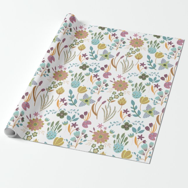 Papier Cadeau Fleurs colorées Motif (Déroulé)