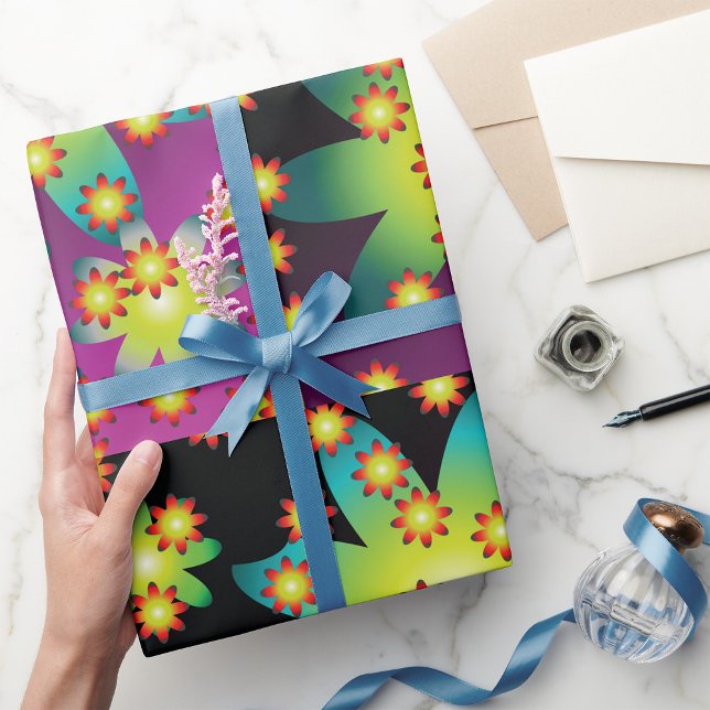 Papier Cadeau Fleurs colorées rétro (Créateur téléchargé)