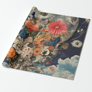 Papier Cadeau Fleurs colorées sous Pleine lune