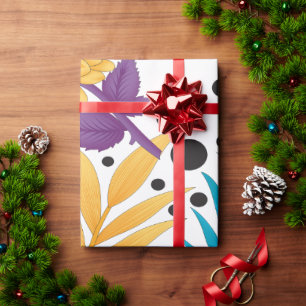 Papier Cadeau Fleurs coupées roses et violettes avec pétales com