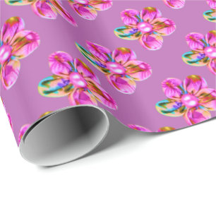 Papier Cadeau Fleurs cousues à la main rose vif sur magenta