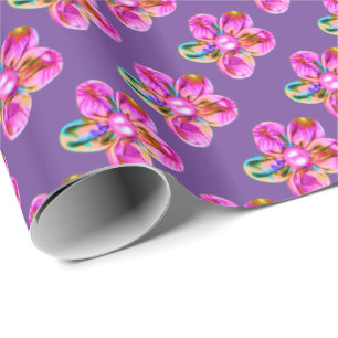 Papier Cadeau Fleurs cousues à main violette rose vif