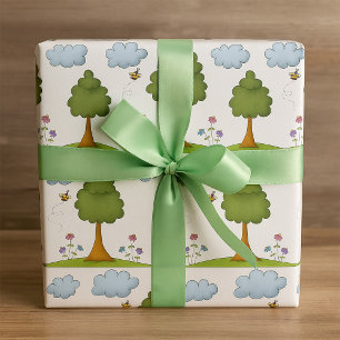 Papier Cadeau Fleurs D'Abeilles Et Nuages