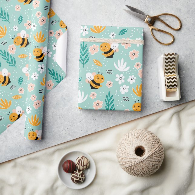 Papier Cadeau Fleurs d'abeilles Feuille (Artisanat)