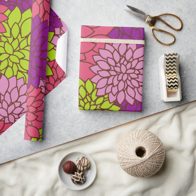 Papier Cadeau Fleurs Dahlia, Fleurs Colorées, Motif Floral (Artisanat)