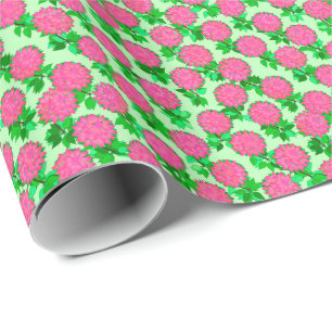 Papier Cadeau Fleurs Dahlia rose fuchsia