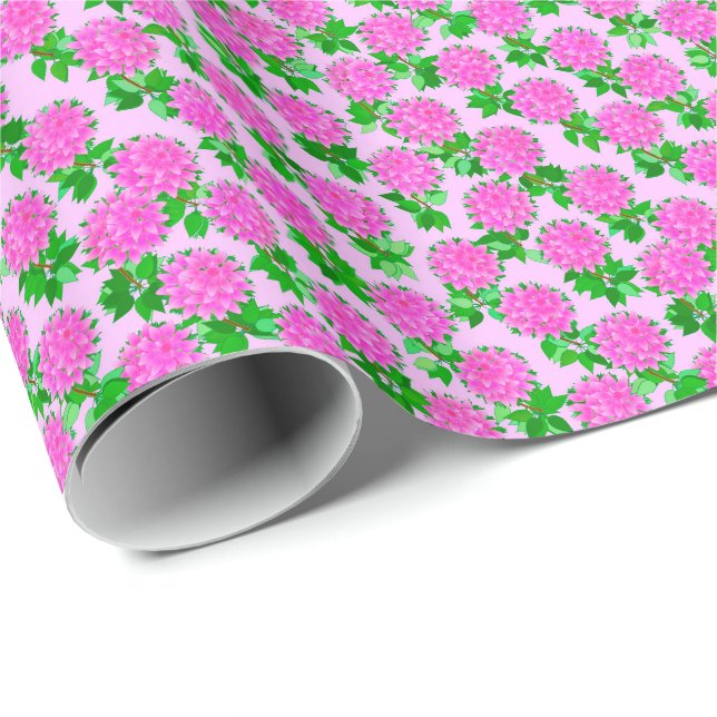 Papier Cadeau Fleurs dahlia roses profondes (Coin rond)