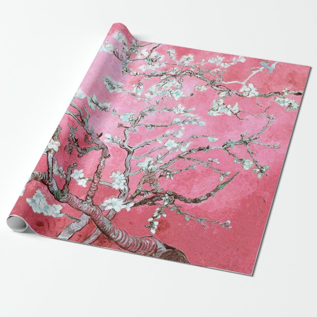 Papier Cadeau Fleurs d'amandier Rose Van Gogh (Déroulé)