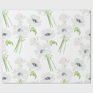Papier Cadeau Fleurs d'anémone blanc à l'aquarelle