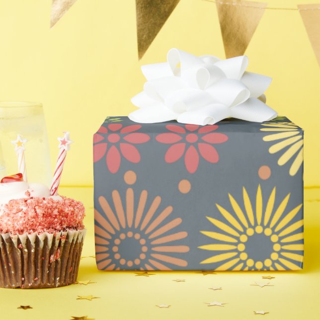 Papier Cadeau Fleurs d'automne colorées dans des tons chauds (Fête d'anniversaire)