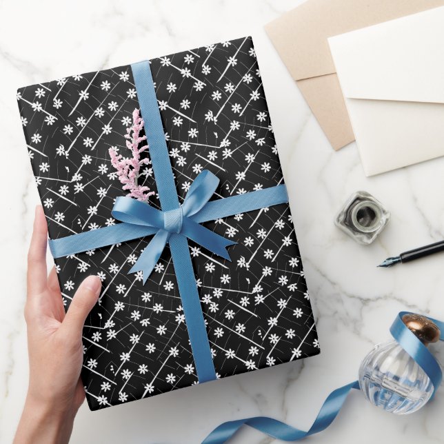 Papier Cadeau fleurs de bananes tropicales noires (Cadeaux)