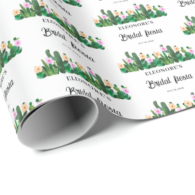 Papier Cadeau Fleurs de cactus  Fiesta de mariage  (Coin rond)