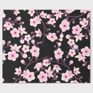 Papier Cadeau Fleurs de cerisier rose noir floral