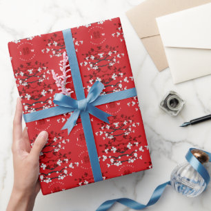 Papier Cadeau Fleurs de cerisier rouge et Mariage chinois double