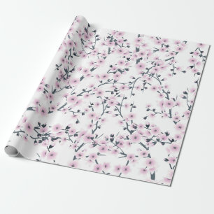Papier Cadeau Fleurs de cerisier Sakura motif rose blanc