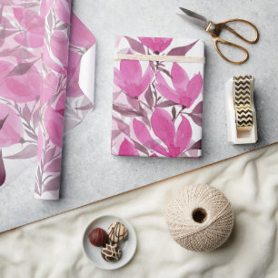 Papier Cadeau Fleurs de champ roses et rustiques aquarelle