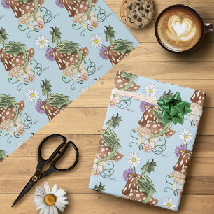 Papier Cadeau Fleurs de Champignon de Dragon de Fantaisie Verte