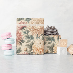Papier Cadeau Fleurs de chrysanthème raffinées et détaillées