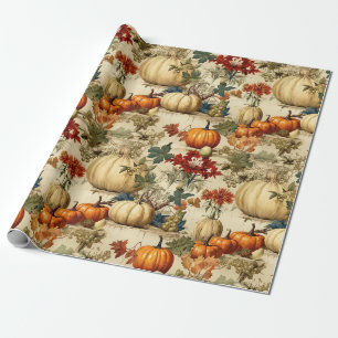 Papier Cadeau Fleurs de citrouille de Thanksgiving vintage pour