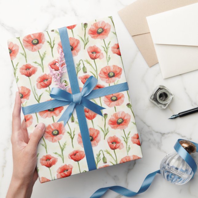 Papier Cadeau Fleurs de coquelicot rouges anniversaire (Cadeaux)